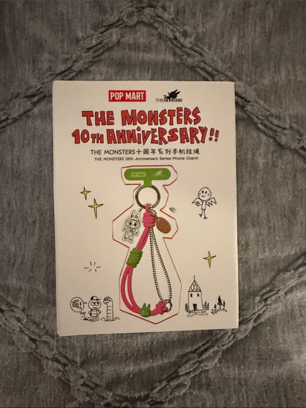 POP MART The Monsters 10th Anniversary Pink Green Phone Charm